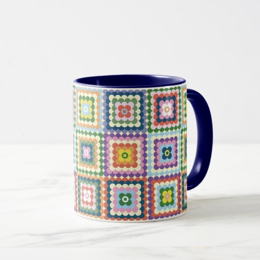 Colorful Retro Mid-Century Mid-Mod Crochet Blossom Tasse (VorderseiteRechts)