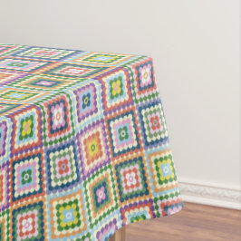 Colorful Retro Mid-Century Mid-Mod Crochet Blossom Tischdecke