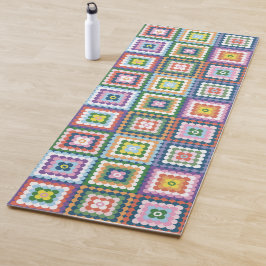 Colorful Retro Mid-Century Mid-Mod Crochet Blossom Yogamatte