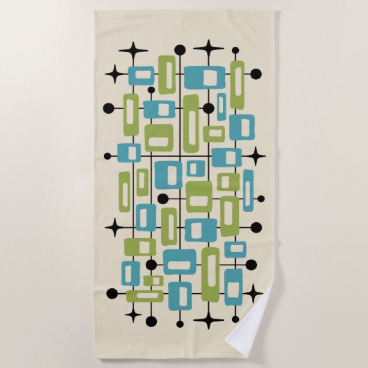 Colorful Retro Mid Century Modern Atomic Abstract Strandtuch (Vorderseite)