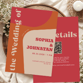 Colorful retro modern all in one QR RSVP wedding Einladung