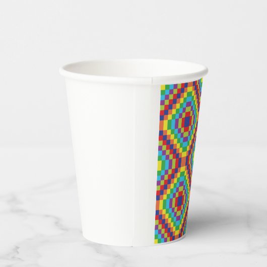 Colorful Retro Optical Illusion Geometric Rainbow Pappbecher (Rechts)