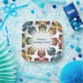 Colorful Retro Robots Boy Birthday Party Pappteller (Party)