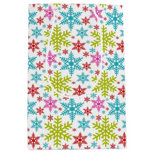 Colorful Retro Snowflakes Christmas Mittlere Geschenktüte (Vorderseite)