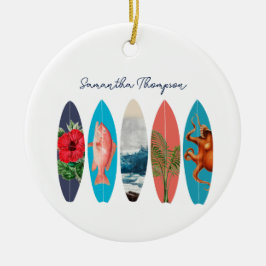 Colorful Retro Surfboards Pattern Custom Name Keramik Ornament
