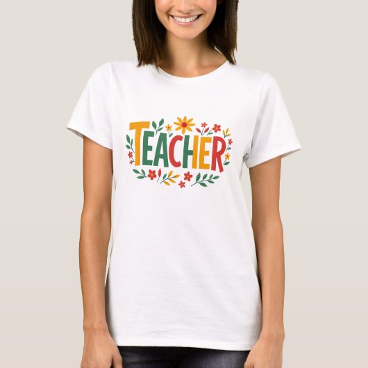 Colorful Retro Teacher Design with Whimsical Flowe T-Shirt (Vorderseite)