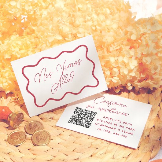 Colorful Retro Wavy Frame Spanish Wedding RSVP Begleitkarte