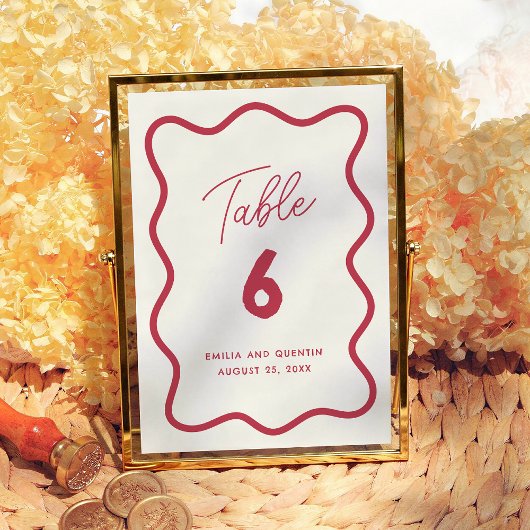 Colorful Retro Wavy Modern Wedding Table Number Tischnummer