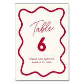 Colorful Retro Wavy Modern Wedding Table Number Tischnummer (Vorderseite)
