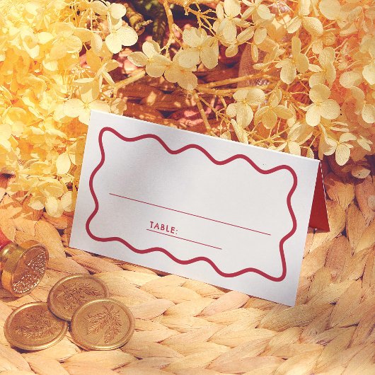 Colorful Retro Wavy Wedding Guest Table Number Platzkarte