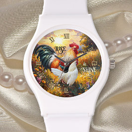 Colorful Rise and Shine Rooster Armbanduhr