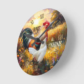 Colorful Rise and Shine Rooster Runde Wanduhr (Winkel)