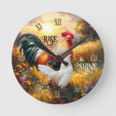 Colorful Rise and Shine Rooster Runde Wanduhr (Vorderseite)