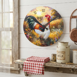 Colorful Rise and Shine Rooster Runde Wanduhr