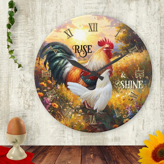 Colorful Rise and Shine Rooster Runde Wanduhr