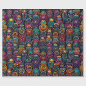 Colorful Robot Lineup Retro Wrapping Paper Geschenkpapier (Flach)