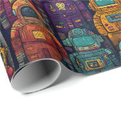 Colorful Robot Lineup Retro Wrapping Paper Geschenkpapier (Rolleneckpunkt)