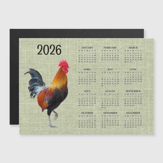 Colorful Rooster 2026 Calendar Magnetic Card Magnetkarte (Vorne/Hinten)