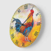 Colorful Rooster Große Wanduhr (Winkel)
