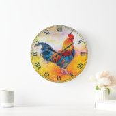 Colorful Rooster Große Wanduhr (Zuhause)