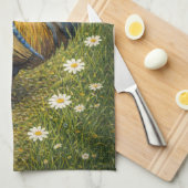 Colorful Rooster in Daisy Meadow Kitchen Towel Geschirrtuch (Viertel Falte)