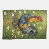 Colorful Rooster in Daisy Meadow Kitchen Towel Geschirrtuch (Horizontal)