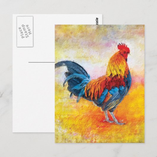 Colorful Rooster Postkarte (Vorne/Hinten)