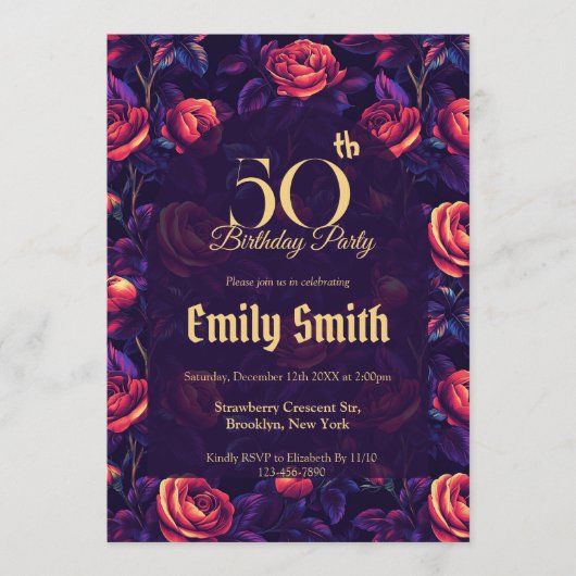 Colorful Rose Fantasy Wife’S Birthday Einladung (Vorderseite)