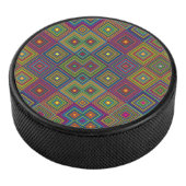 Colorful round item with vibrant geometric diamond eishockey puck (3/4)
