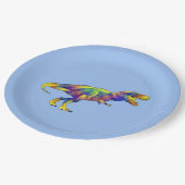 Colorful Running T Rex Psychedelic Dinosaur Art Pappteller (Schrägansicht)