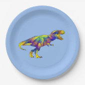 Colorful Running T Rex Psychedelic Dinosaur Art Pappteller (Vorderseite)