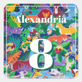 Colorful Safari Thema Geburtstag beschäftigt Quadratischer Aufkleber