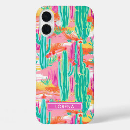 Colorful Saguaro Cacti Personalized iPhone 16 Plus Hülle