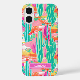 Colorful Saguaro Cacti Personalized iPhone 16 Hülle