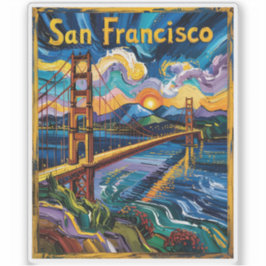 Colorful San Francisco California Van Gogh Vintage Aufkleber
