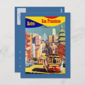 COLORFUL SAN FRANCISCO STYLIZIERTER RETRO POSTCARD POSTKARTE (Vorne/Hinten)