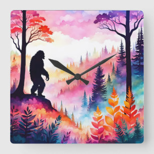 Colorful Sasquatch on Ridge über dem Wald Quadratische Wanduhr