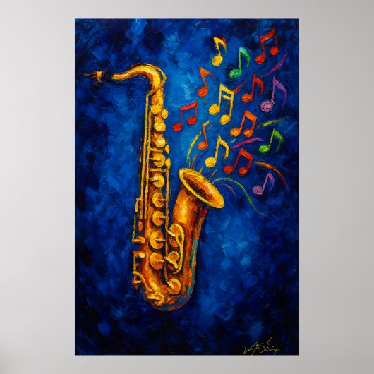 Colorful Saxophone Music Notes Poster (Vorne)