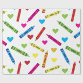 Colorful School Crayons Muster mit Herz Geschenkpapier (Flach)