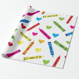 Colorful School Crayons Muster mit Herz Geschenkpapier