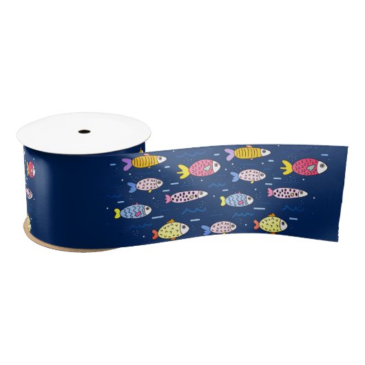 Colorful School of Fish Satin Ribbon Satinband (Spule)