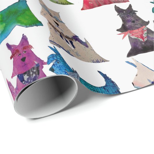 Colorful Scottie Wrapping Paper Geschenkpapier (Rolleneckpunkt)