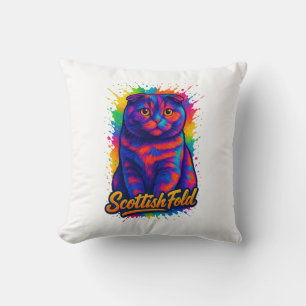 Colorful Scottish Fold Pop Art Cat - Vibrant Neon Kissen