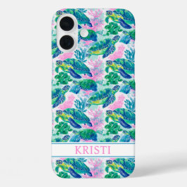 Colorful Sea Turtles Monogrammed iPhone 16 Plus Hülle