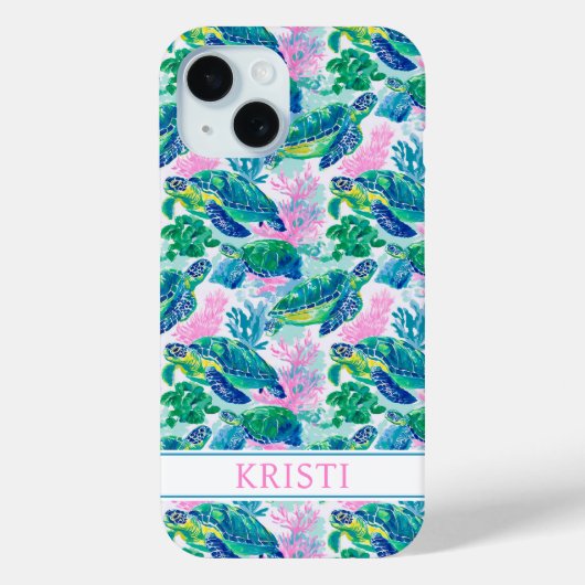 Colorful Sea Turtles Monogrammed Case-Mate iPhone Hülle (Rückseite)