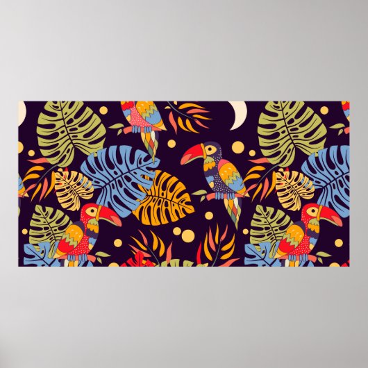 Colorful seamless pattern, exotic birds and plants poster (Vorne)