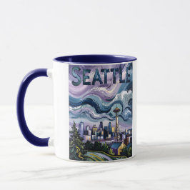 Colorful Seattle Skyline Van Gogh Cityscape Travel Tasse