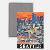 Colorful Seattle Washington City Sunset Magnet (Vorderseite/Rückseite)