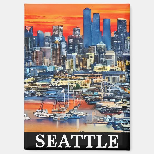 Colorful Seattle Washington City Sunset Magnet (Vorderseite)