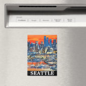Colorful Seattle Washington City Sunset Magnet (In Situ (Geschirrspüler))